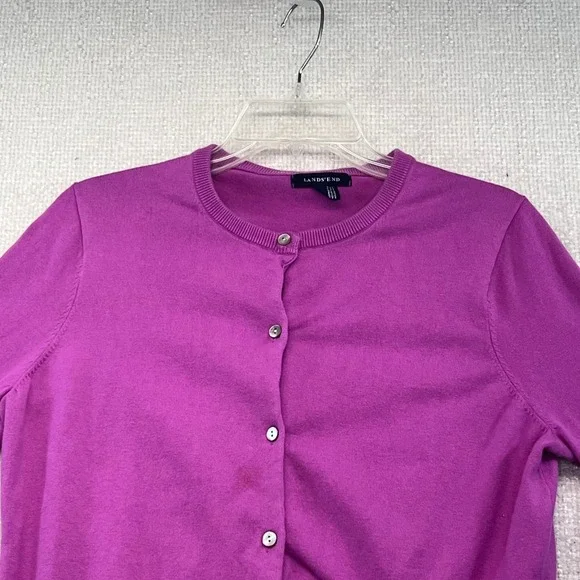Lands' End Women's Fuchsia Cardigan M Medium Purple Button‎ Front Sweater - Picture 3 of 16